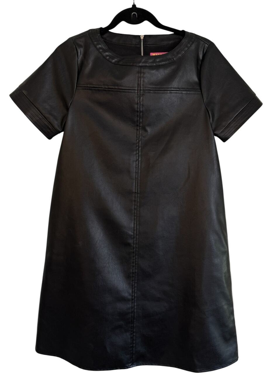 THML Black Faux Leather Shift Dress Small Short Sleeve Minimalist Chic